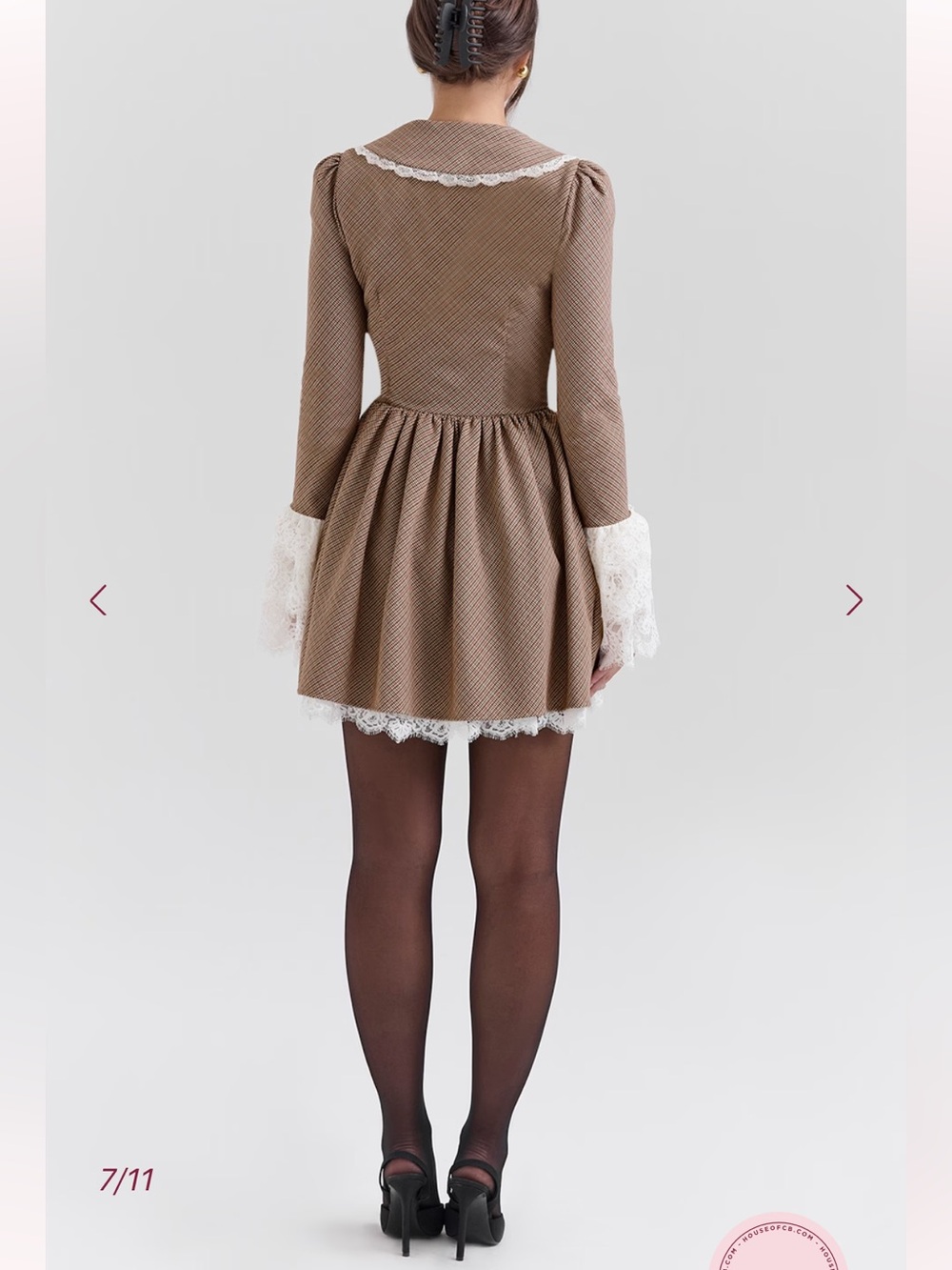 House of CB Sable Brown Puppytooth Check Mini Dress - Picture 3 of 15